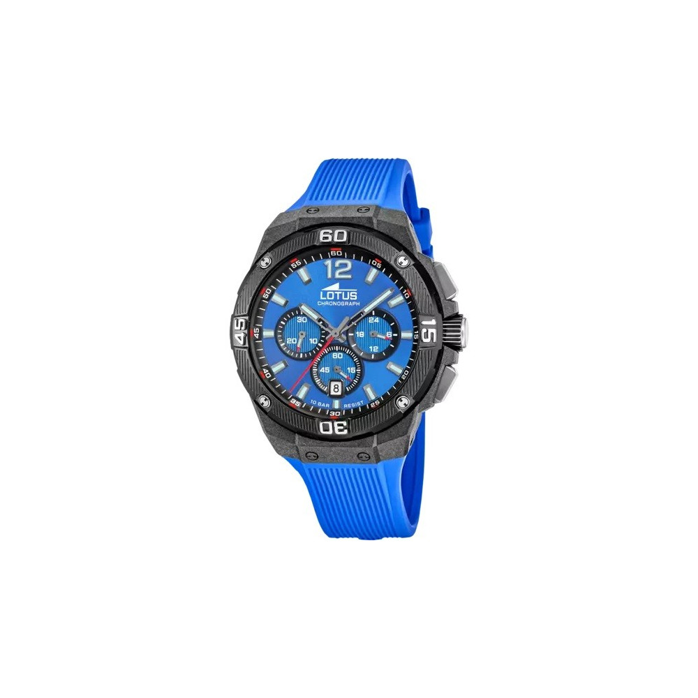 Montre homme LOTUS, chronographe, acier et caoutchouc bleu, 18975/1 Montre homme LOTUS, chronographe, acier et caoutchouc bleu, 18975/1