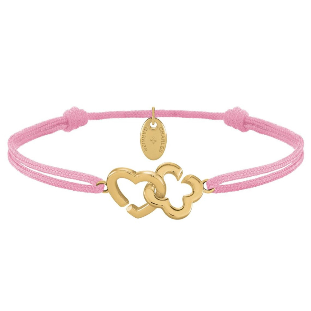 Bracelet femme, cordon rose et argent 925/1000 doré or jaune , Charles Garnier Paris 1901, PASSION, AGF170186B
