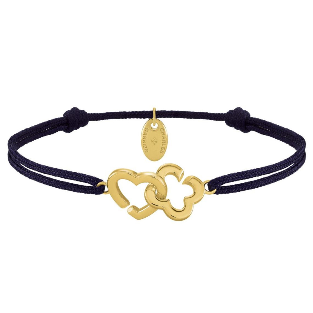 Bracelet femme, cordon noir et argent 925/1000 doré or jaune , Charles Garnier Paris 1901, PASSION, AGF170187B