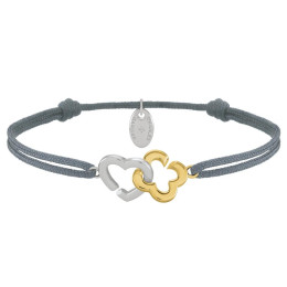 Bracelet femme, cordon gris et argent 925/1000 bicolore , Charles Garnier Paris 1901, PASSION, AGF170191B
