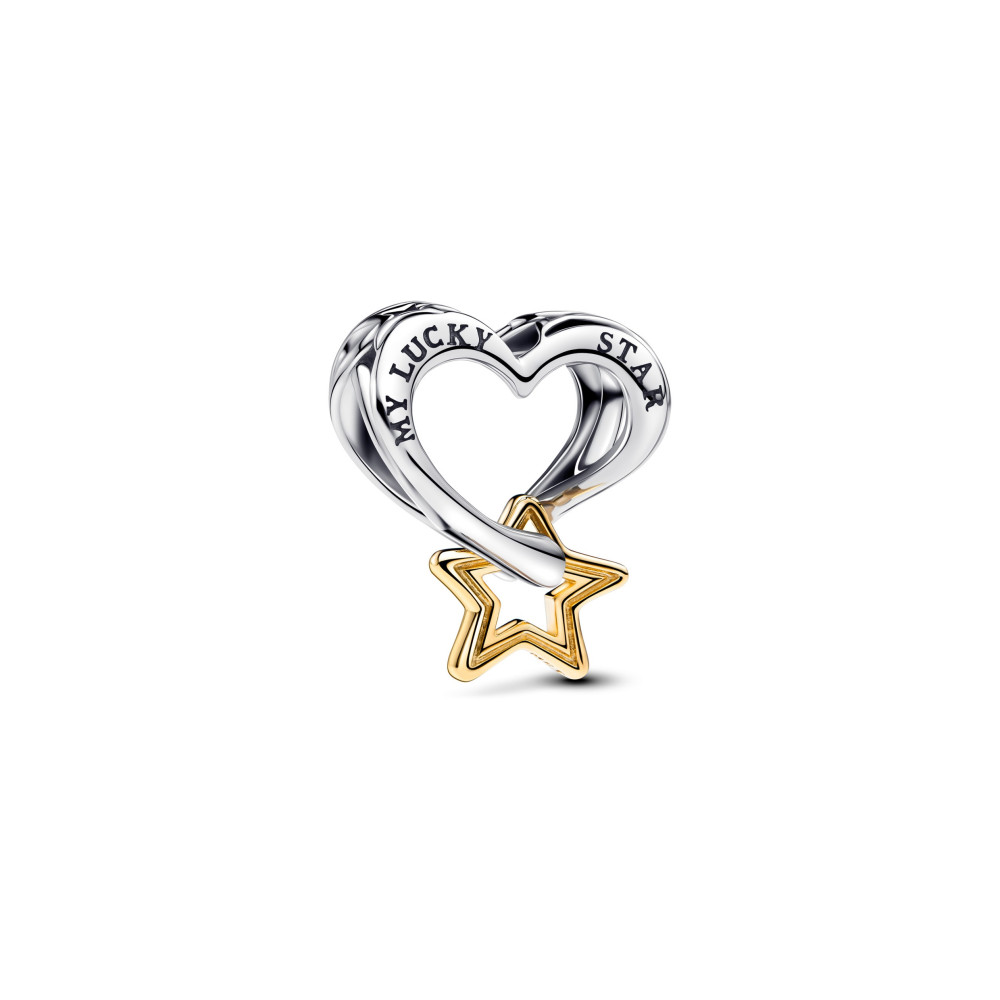Charm Pandora Moments, bonne étoile et coeur en argent 925/1000 et métal doré or jaune 585/1000, 763513C00