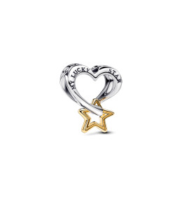 Charm Pandora Moments, bonne étoile et coeur en argent 925/1000 et métal doré or jaune 585/1000, 763513C00