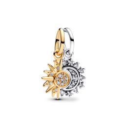 Charm pendentif Pandora Moments, séparable soleil et étoile en argent 925/1000 et métal doré or jaune 585/1000, 763585C01