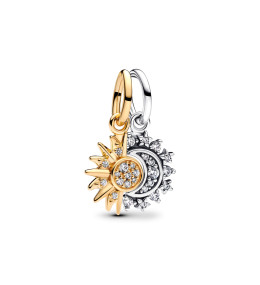 Charm pendentif Pandora Moments, séparable soleil et étoile en argent 925/1000 et métal doré or jaune 585/1000, 763585C01