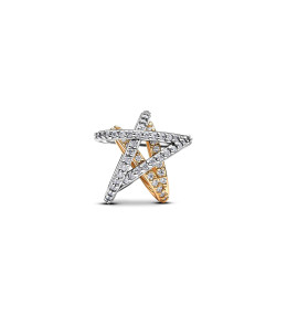 Le Charm Pandora Moments, étoile entrelacée scintillante en argent 925/1000 et métal doré or jaune 585/1000, 763590C01