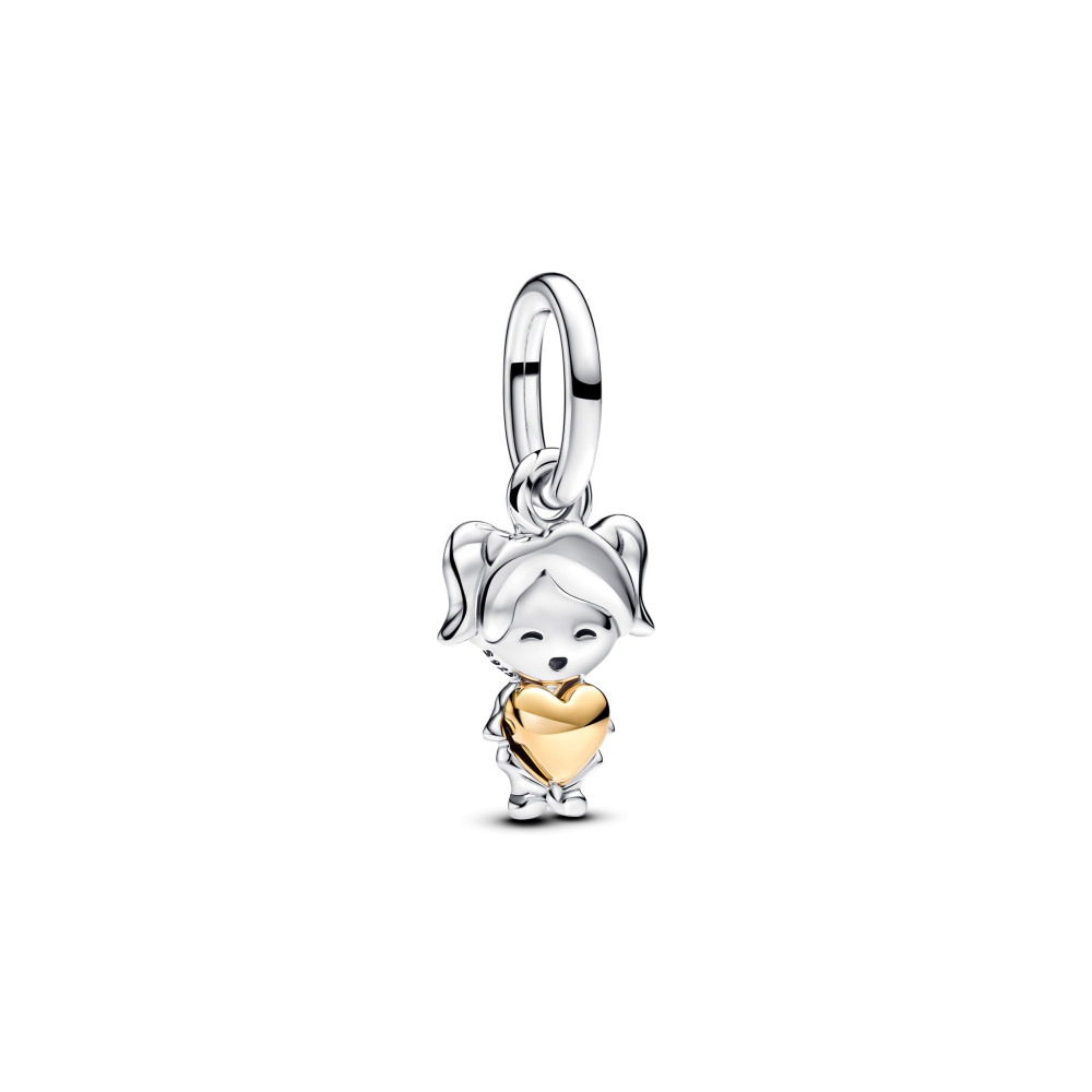 Charm pendentif Pandora Moments, petite fille heureuse en argent 925/1000 et métal doré or jaune 585/1000, 763601C00