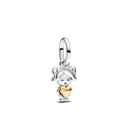 Charm pendentif Pandora Moments, petite fille heureuse en argent 925/1000 et métal doré or jaune 585/1000, 763601C00