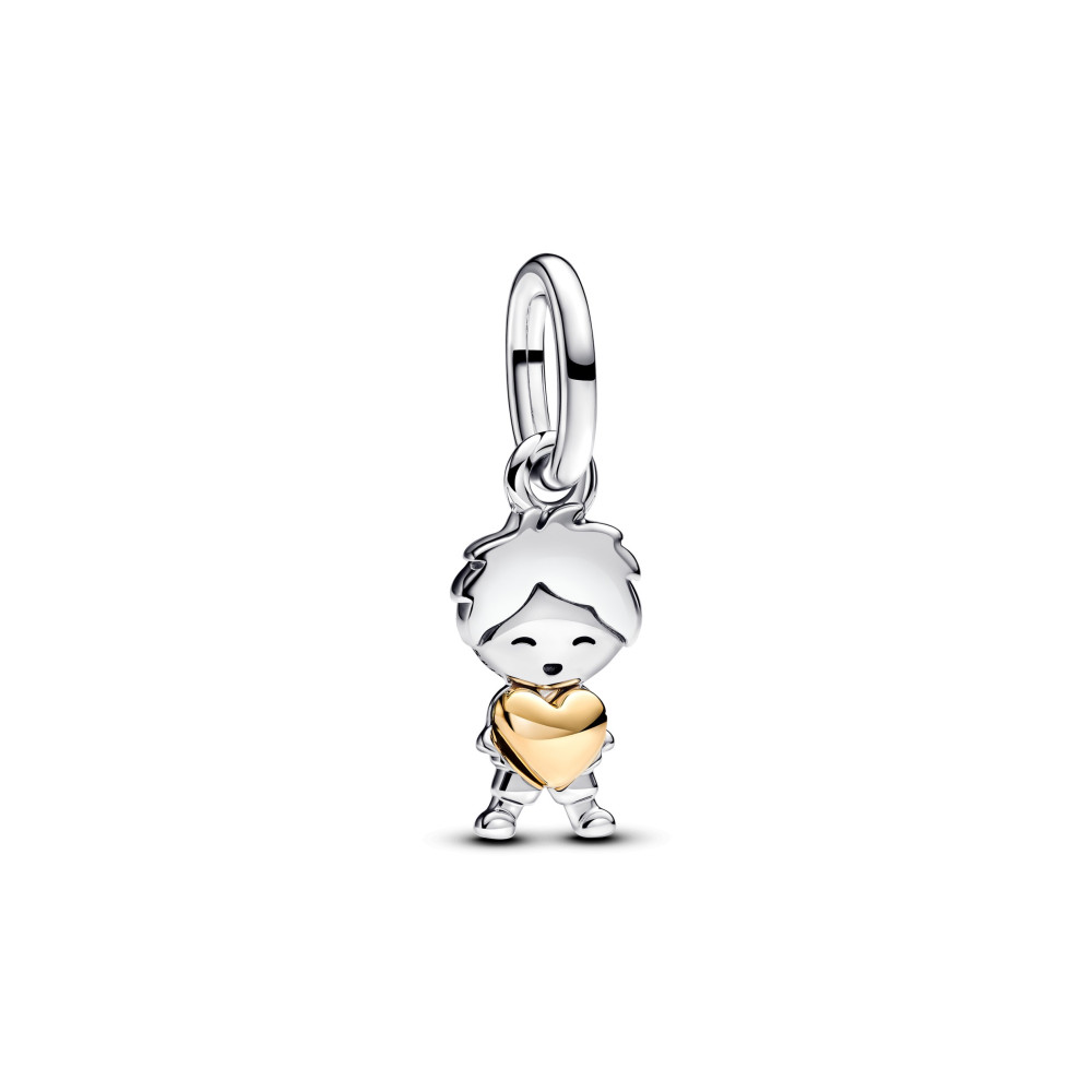 Charm pendentif Pandora Moments, petit garçon heureux en argent 925/1000 et métal doré or jaune 585/1000, 763602C00