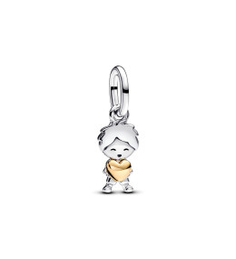 Charm pendentif Pandora Moments, petit garçon heureux en argent 925/1000 et métal doré or jaune 585/1000, 763602C00