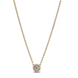 Collier Pandora, pendentif rond halo pavé en doré or jaune 585/1000, 363548C01-45
