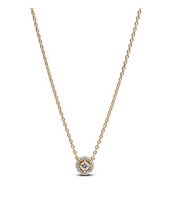 Collier Pandora, pendentif rond halo pavé en doré or jaune 585/1000, 363548C01-45