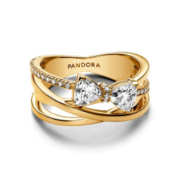 La Bague Pandora, Nœud Et Anneaux Entrecroisés Scintillants en métal doré or jaune 585/1000, 163511C01