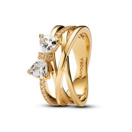 Bague Pandora, Nœud Et Anneaux Entrecroisés Scintillants en métal doré or jaune 585/1000, 163511C01