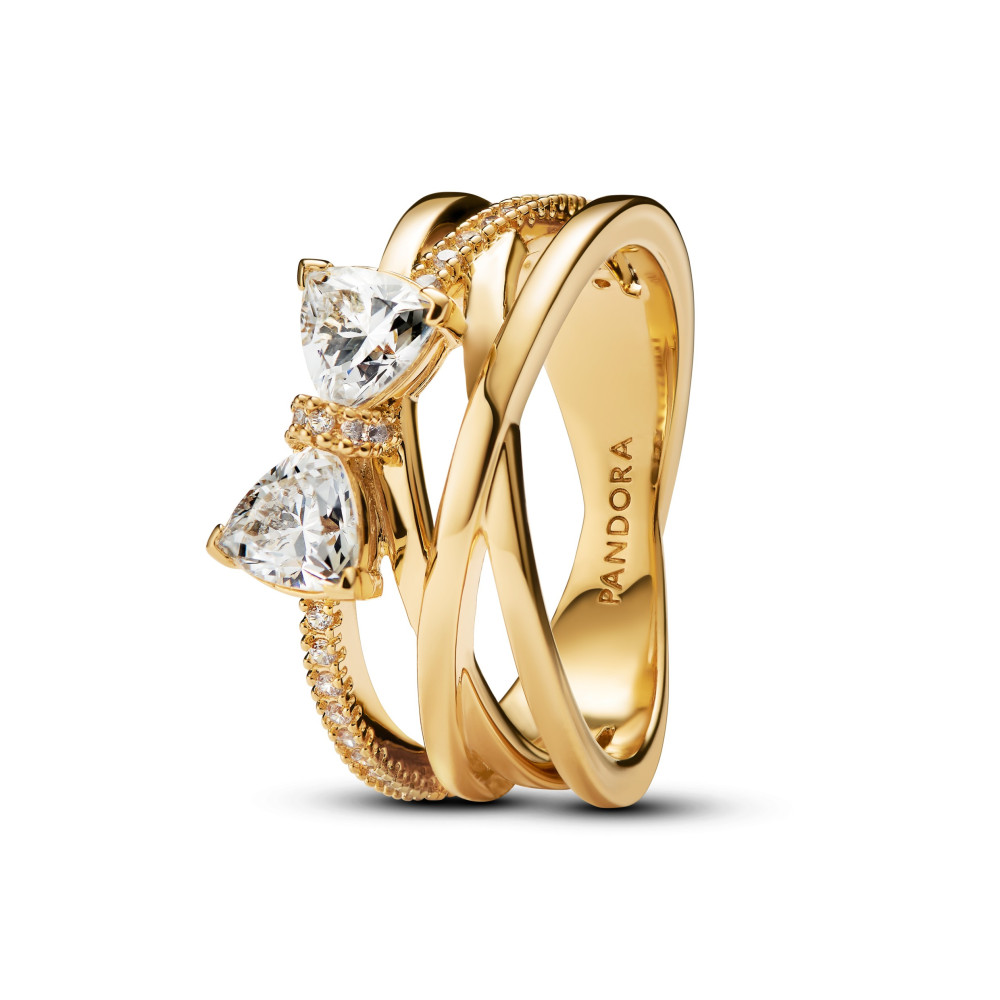 Bague Pandora, Nœud Et Anneaux Entrecroisés Scintillants en métal doré or jaune 585/1000, 163511C01