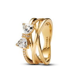 Bague Pandora, Nœud Et Anneaux Entrecroisés Scintillants en métal doré or jaune 585/1000, 163511C01