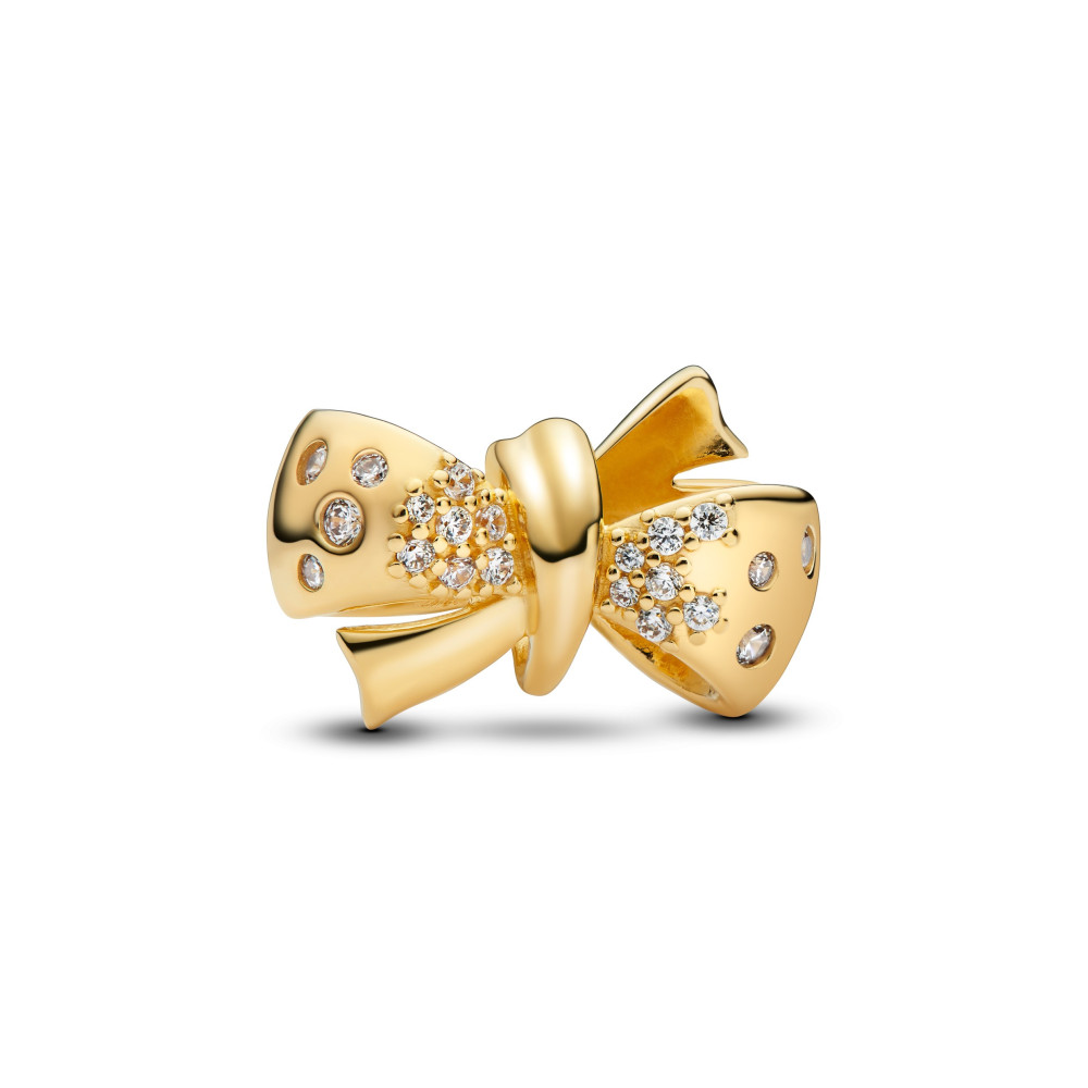 Charm Pandora Moments, noeud scintillant, en métal doré or jaune 585/1000, 763442C01