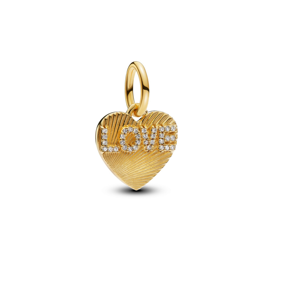 Charm pendentif Pandora Moments, coeur love, en métal doré or jaune 585/1000, 763604C01