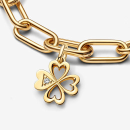 Le Charm Médaillon Trèfle à Quatre Feuilles Cœur Pandora ME, en doré or jaune 585/1000, 763034C01