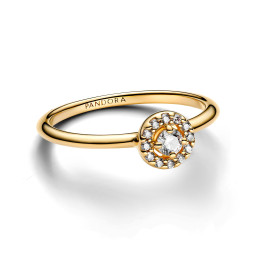 La Bague Pandora, halo pavé rond en métal doré or jaune 585/1000, 163554C01