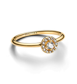 La Bague Pandora, halo pavé rond en métal doré or jaune 585/1000, 163554C01