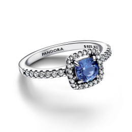 La Bague Pandora, halo bleu carré scintillant en argent 925/1000, 193555C01