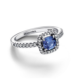 La Bague Pandora, halo bleu carré scintillant en argent 925/1000, 193555C01