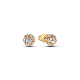 Boucles d'oreilles Pandora , halo pavé rond en métal doré or jaune 585/1000, 263019C01