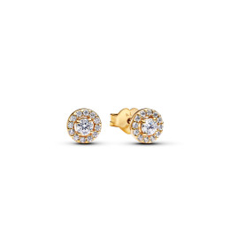 Boucles d'oreilles Pandora , halo pavé rond en métal doré or jaune 585/1000, 263019C01