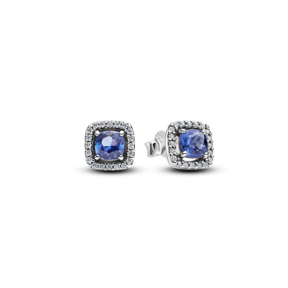Boucles d'oreilles Pandora, halo bleu carré scintillant en argent 925/1000, 293551C01