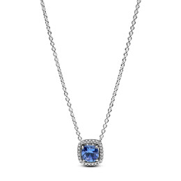 Collier Pandora, halo carré bleu scintillant en argent 925/1000, 393560C01-45