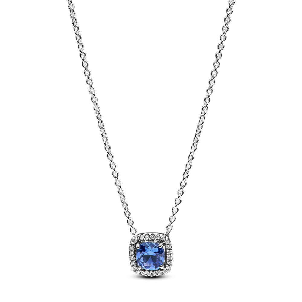 Collier Pandora, halo carré bleu scintillant en argent 925/1000, 393560C01-45