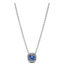 Collier Pandora, halo carré bleu scintillant en argent 925/1000, 393560C01-45