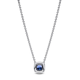 Le Collier Pandora, halo carré bleu scintillant en argent 925/1000, 393560C01-45