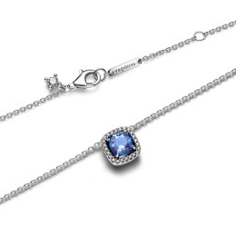 Le Collier Pandora, halo carré bleu scintillant en argent 925/1000, 393560C01-45