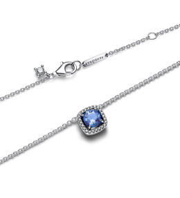 Le Collier Pandora, halo carré bleu scintillant en argent 925/1000, 393560C01-45