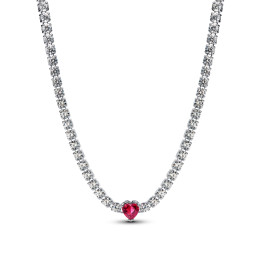 Collier Pandora Timeless, choker coeur rouge halo argent 925/1000, 393549C01-40