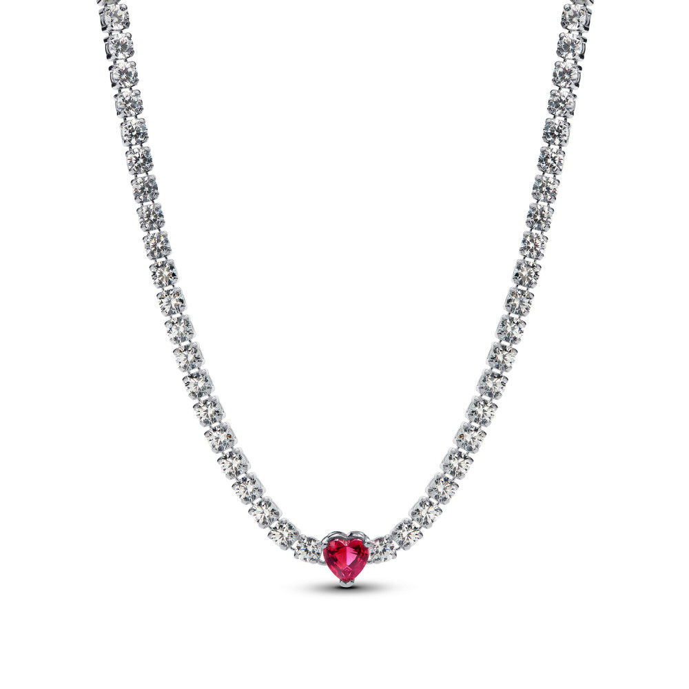 Collier Pandora Timeless, choker coeur rouge halo argent 925/1000, 393549C01-40