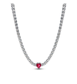 Collier Pandora Timeless, choker coeur rouge halo argent 925/1000, 393549C01-40