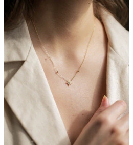 Le Collier Newton en acier PVD jaune et oxyde de zirconium, ZAG bijoux, SNS18297-01WHT