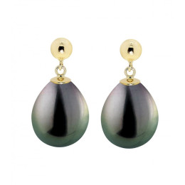 Les Boucles d'oreilles pendantes or jaune 750/1000, Perle de Tahiti 8/9 mm A by Stauffer