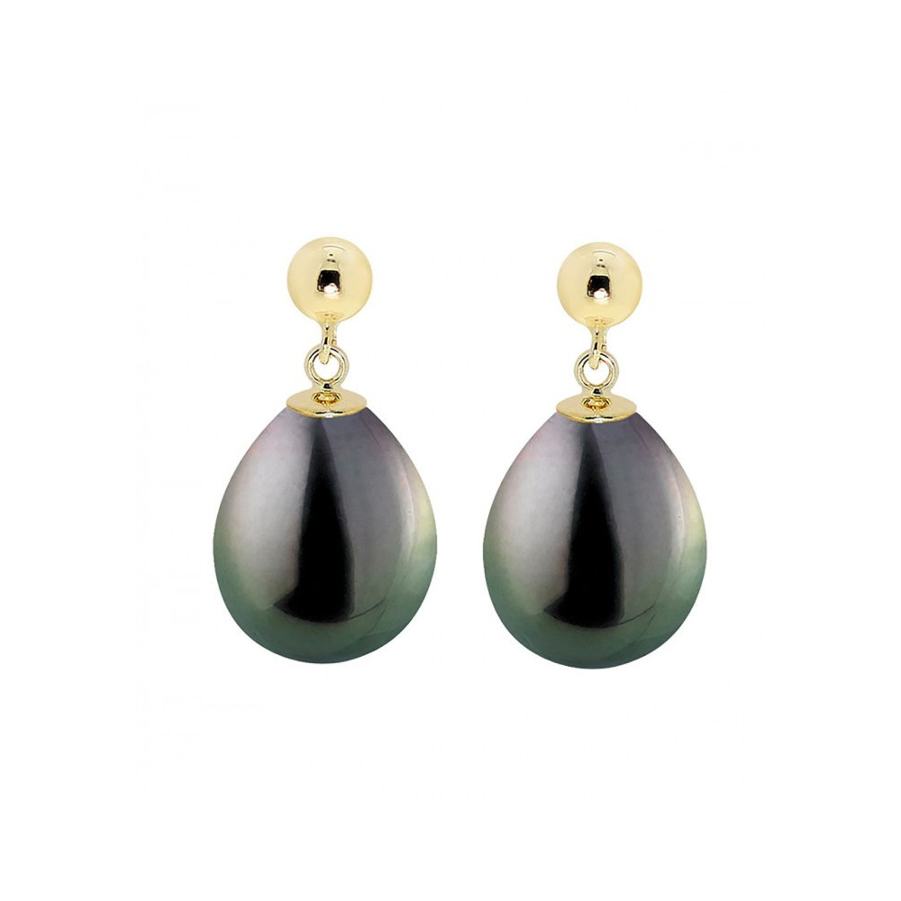 Les Boucles d'oreilles pendantes or jaune 750/1000, Perle de Tahiti 8/9 mm A by Stauffer