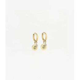 Boucles d'oreilles créoles Josephine en acier PVD jaune et oxydes de zirconium, ZAG bijoux, SEC13564-01WHT