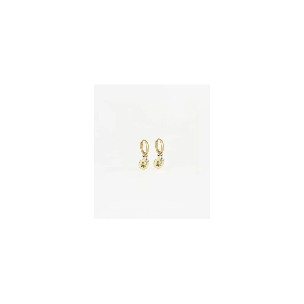 Boucles d'oreilles créoles Josephine en acier PVD jaune et oxydes de zirconium, ZAG bijoux, SEC13564-01WHT
