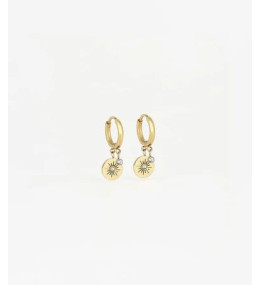 Boucles d'oreilles créoles Josephine en acier PVD jaune et oxydes de zirconium, ZAG bijoux, SEC13564-01WHT