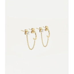 Boucles d'oreilles double Chi en acier PVD jaune et oxydes de zirconium, ZAG bijoux, SEC13832-01UNI