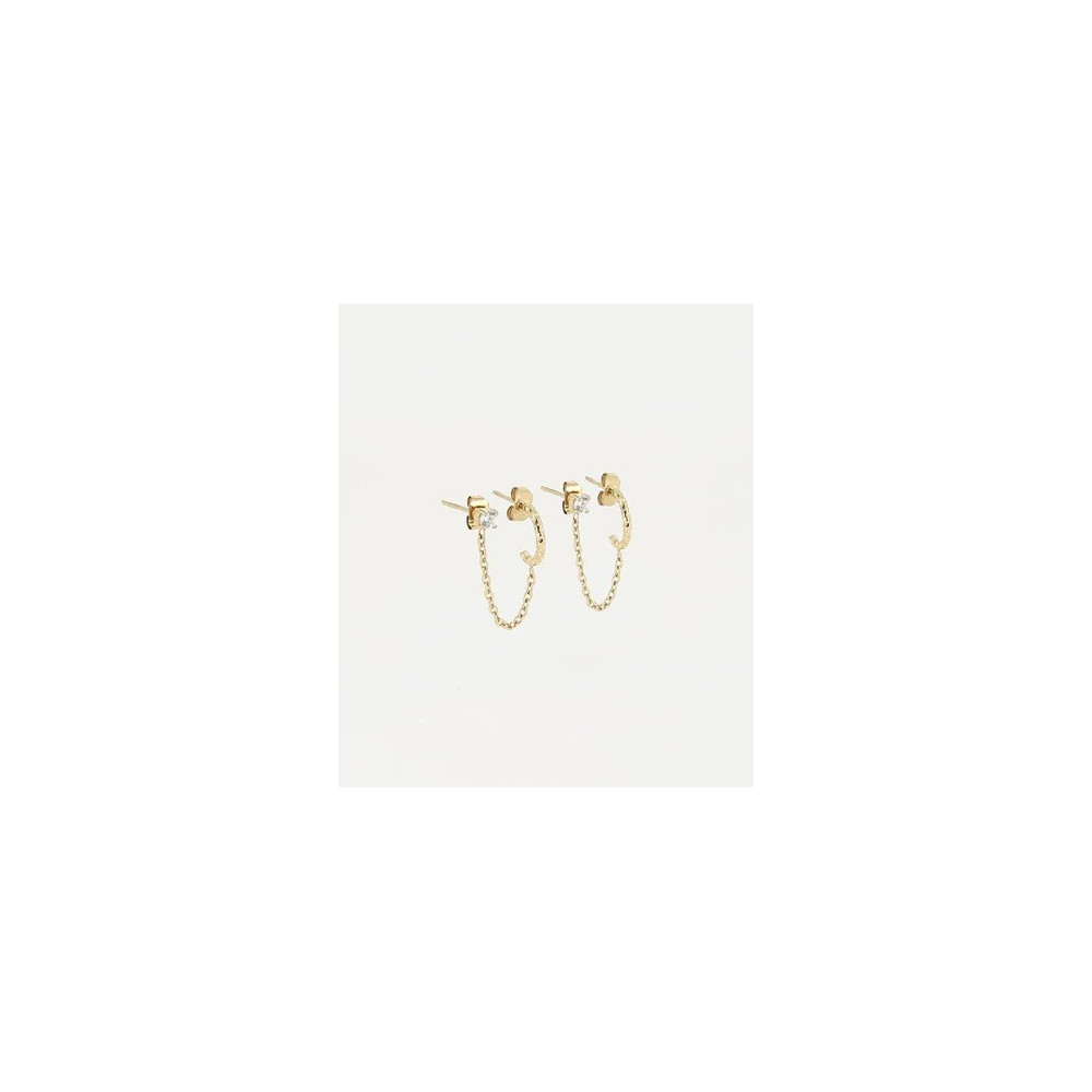 Boucles d'oreilles double Chi en acier PVD jaune et oxydes de zirconium, ZAG bijoux, SEC13832-01UNI