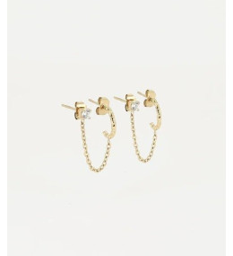 Boucles d'oreilles double Chi en acier PVD jaune et oxydes de zirconium, ZAG bijoux, SEC13832-01UNI