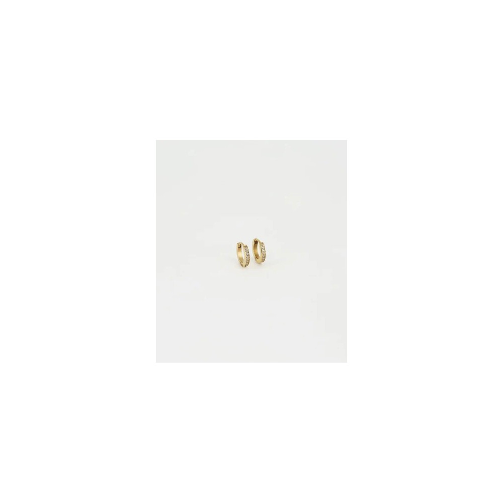 Boucles d'oreilles créoles Rita en acier PVD jaune et oxydes de zirconium, ZAG bijoux, SEC14656-01WHT