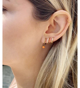 Les Boucles d'oreilles demi-créoles Winnie en acier PVD jaune et oxydes de zirconium, ZAG bijoux, SEC15169-01WHT