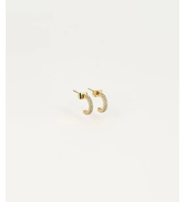 Boucles d'oreilles demi-créoles Winnie en acier PVD jaune et oxydes de zirconium, ZAG bijoux, SEC15169-01WHT